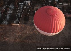 Looking down at hot air balloon in flight over Teotihuacan Valley 5nyRQ0