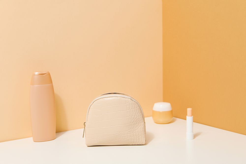 Bath accessories, toilet bag, space for text