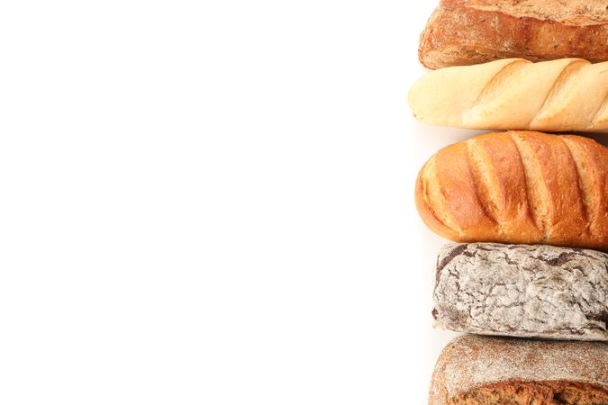 Bakery products isolated on blank background, top view