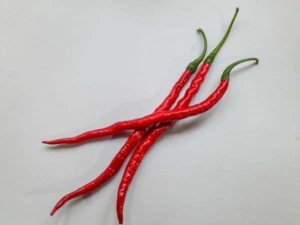 Three Fresh Indonesian Red Chili Peppers - Isolated on White Background