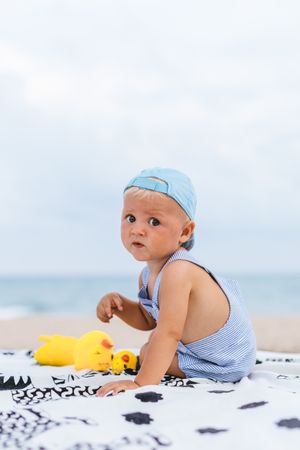 Rear view of a baby with a cap