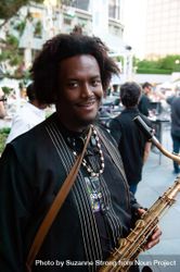 Los Angeles, CA, USA - July 12, 2012: Portrait of smiling Kamasi Washington during rehearsal bGPkx0