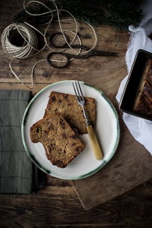 Slices of healthy banana bread on plate