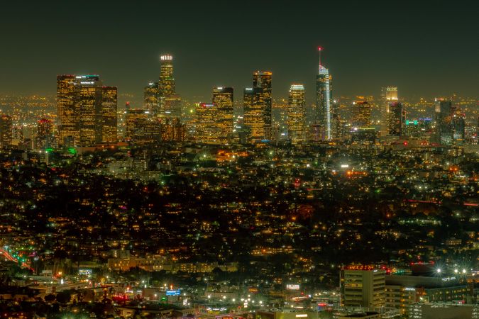 LA skyline at night as seen from Griffith observatory