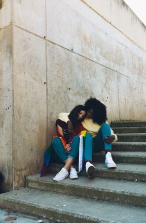 Women couple with LGBT flag