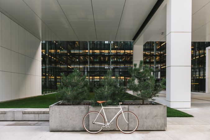 Bicycle parked outside modern building