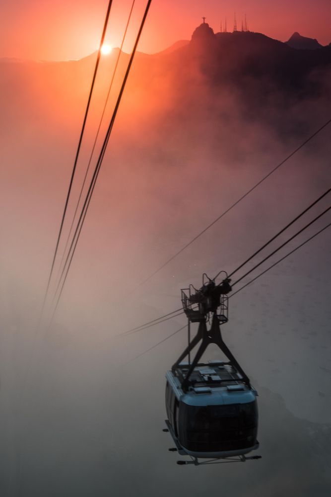 Cable car at sunset