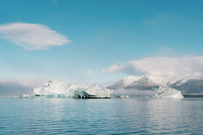 Ice on water and blue sky