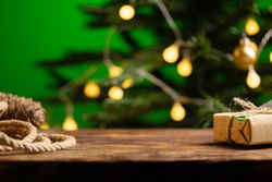 Christmas podium with gifts and tree
