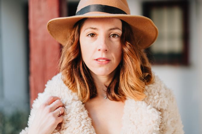 Smiling woman in warm wear