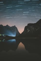 Night on lake in mountains