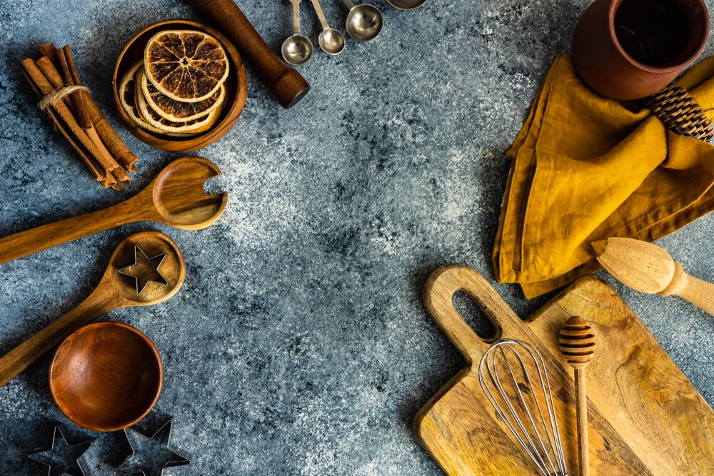 Christmas baking pieces on stone background
