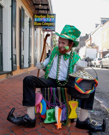 Man dressed in Leprechaun costume for St. Patrick’s Day, New Orleans, Louisiana