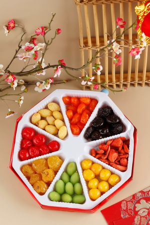 Candied fruit for Chinese New Year celebration, vertical