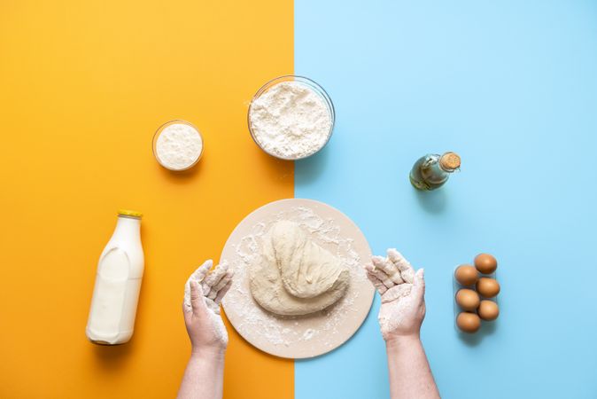 Messy kneading with cooking ingredients