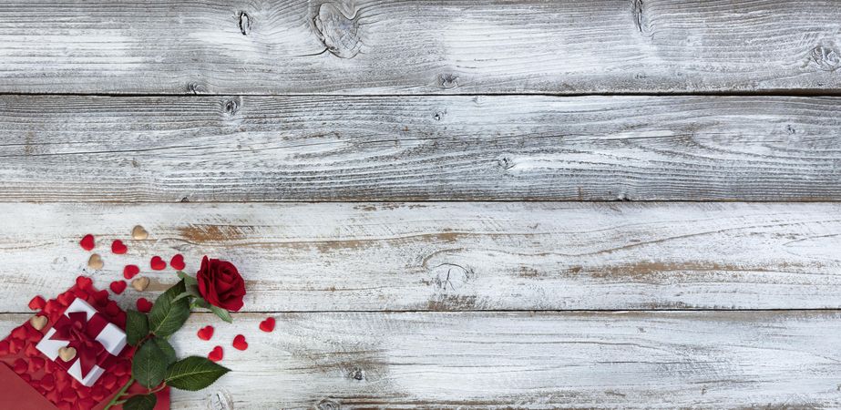 Valentine’s Day setting on rustic wood