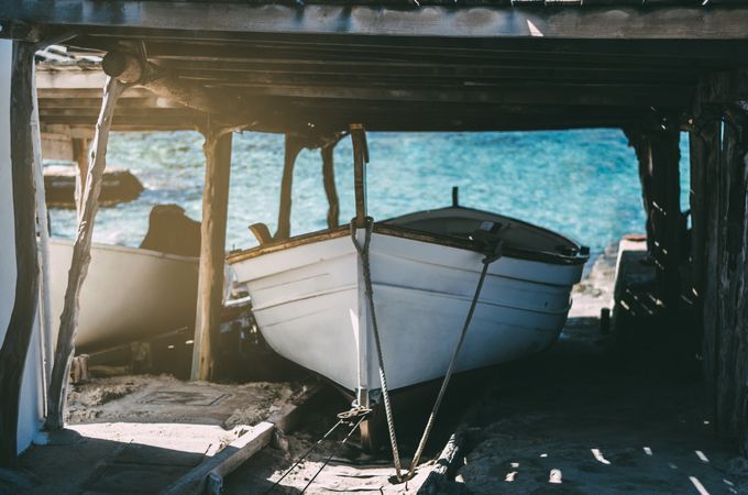 Boats anchored in the pier