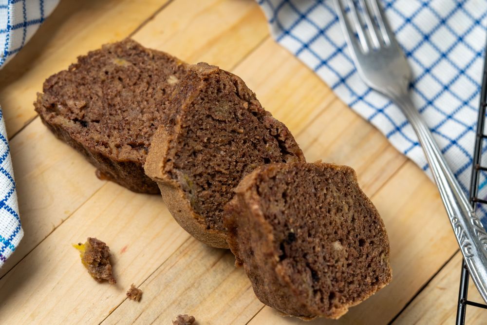 Slices of banana chocolate cake