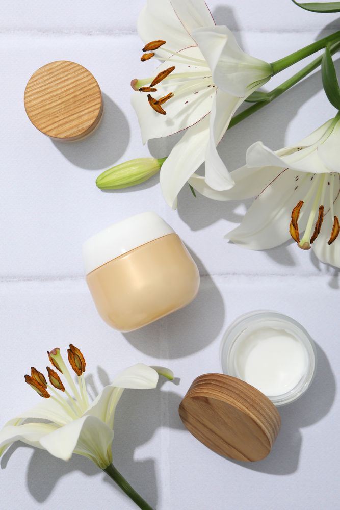 Concept of skin care, cream cosmetic, top view