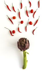 Mix of fruits and vegetables in red color