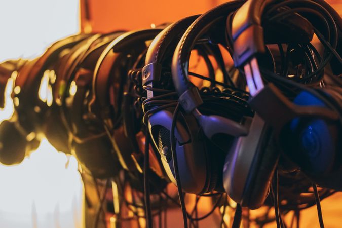 Row of music headphones
