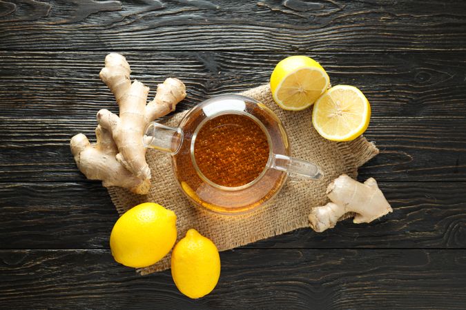 Cold treatment, healthcare concept - tea with ginger