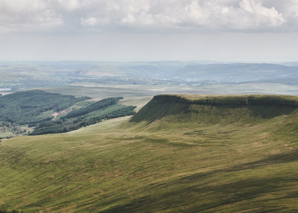 Brecon Beacons mountain range on a cloudy day