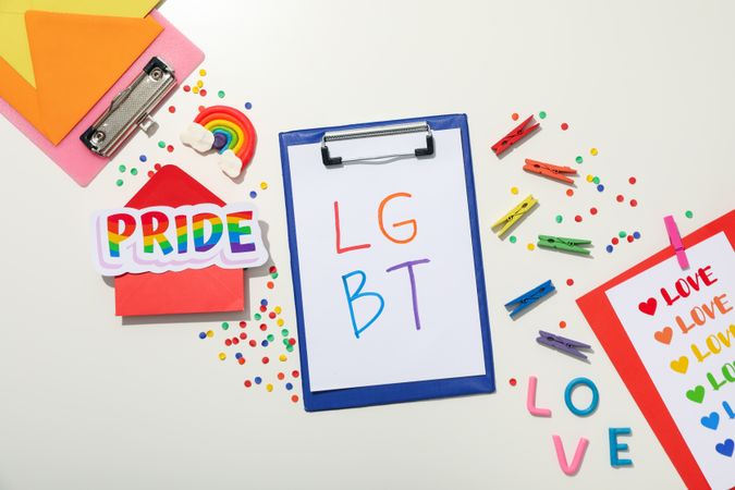 LGBT parade concept, free love symbol on light background.