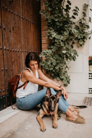 Woman with cute shepherd