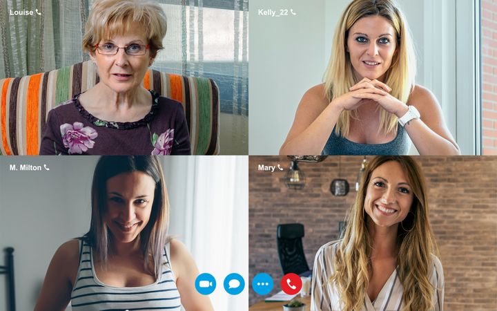 Video call screen with four women