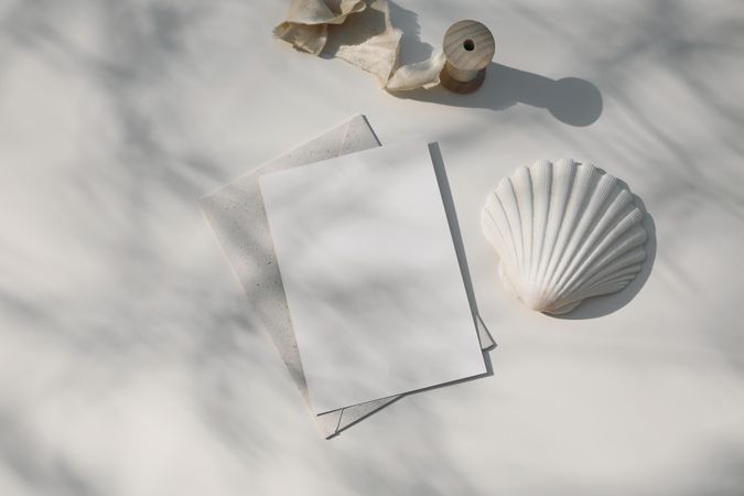 Summer marine neutral stationery, desktop mock-up scene
