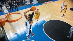 Cinematic College Basketball Tournament: Two Young Successful Diverse Teams Play a Championship Match in a Modern Arena.