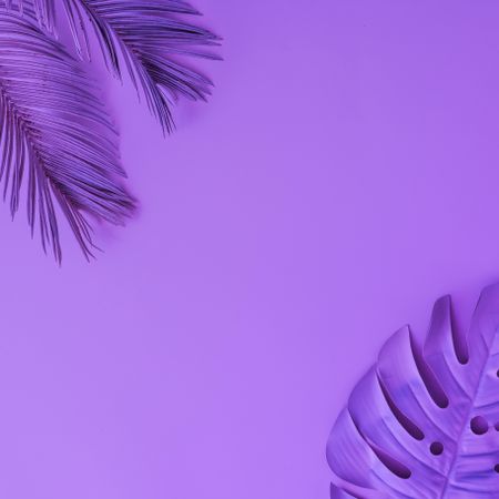 Tropical leaves in vibrant purple holographic color