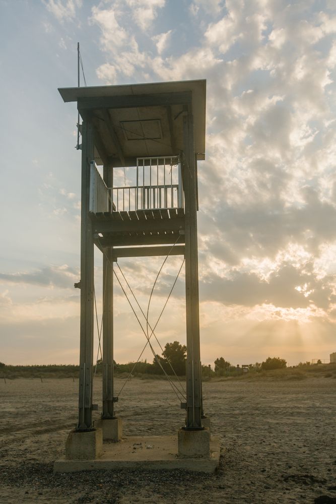 Observation tower at empty seashore