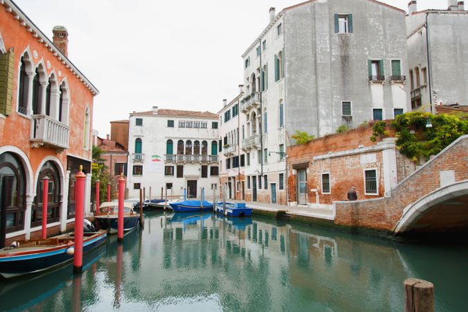 Gondola between buildings in Venice, Italy 