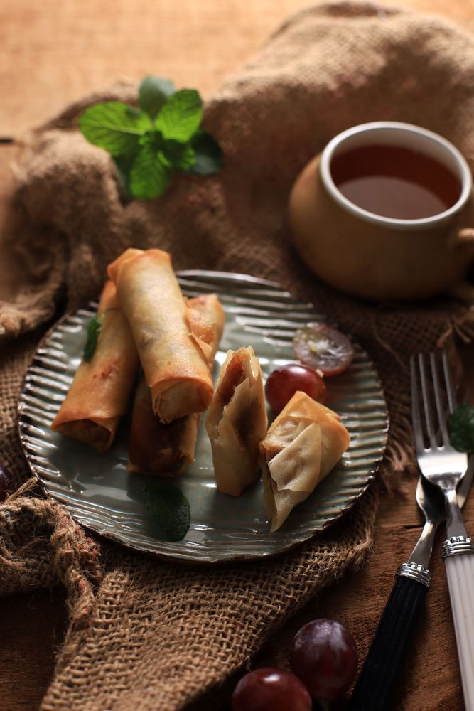 Crispy Sweet Lumpia on Rustic Plate