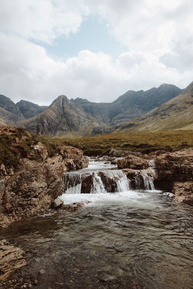 Picturesque waterfall in mountains