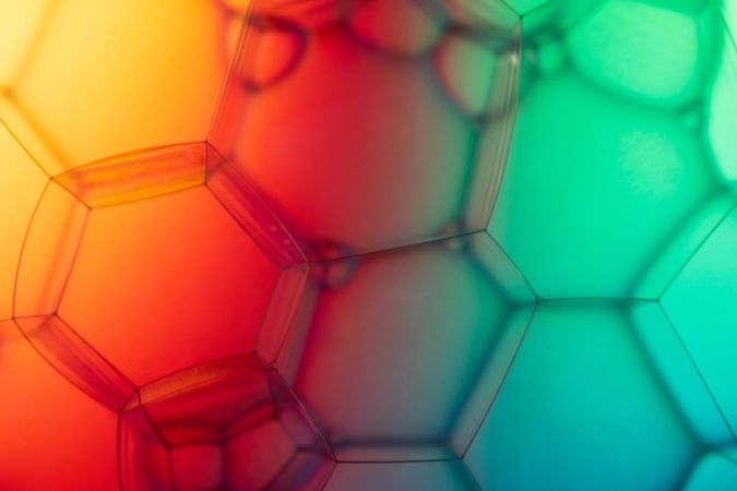 Abstract background bio technology, macro photography foam and water with gradient background. Molecule multicolor backgorund