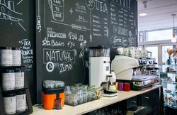 Empty cafe interior with coffee maker