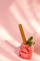 Strawberry ice cream scoops with waffle stick