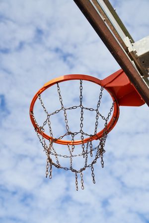 Basketball hoop against cloudy sky