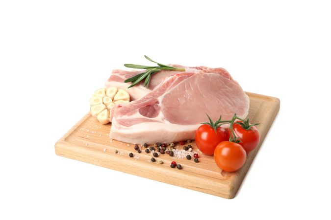 Raw meat for steak and ingredients isolated on blank background