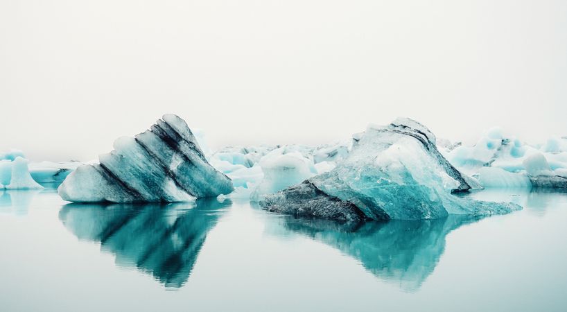 Ice on water between snow