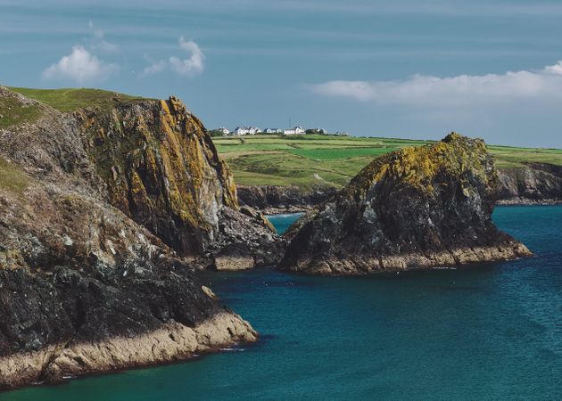 View of a village in Cornwall from the coast