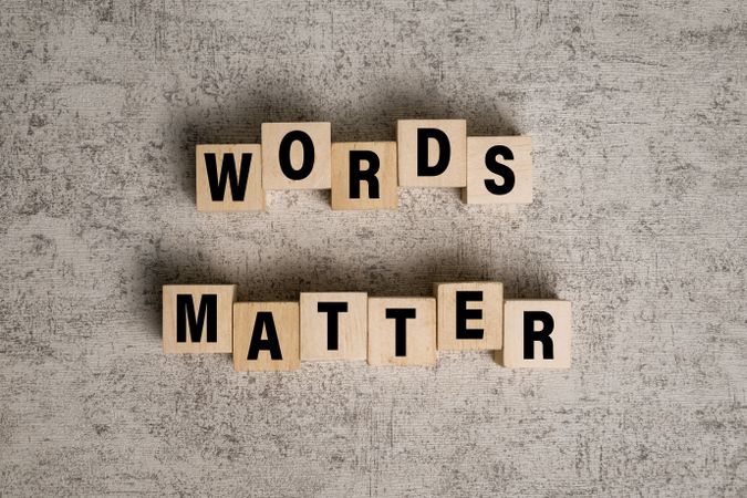 words matter words text on wooden blocks on the table surface