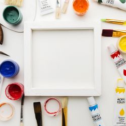 Art studio items copy space frame
