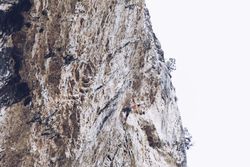 Anonymous man climbing rock