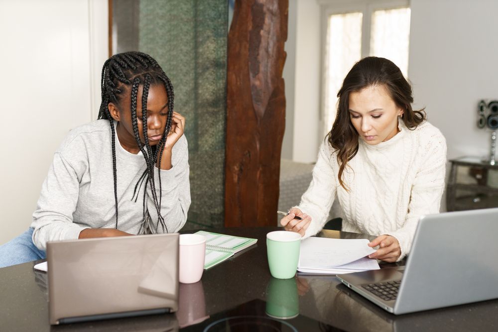 Two students studying at home