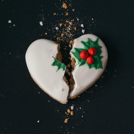 Heart shaped Christmas cookie, broken in half