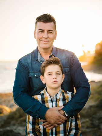 Father with her son at beach